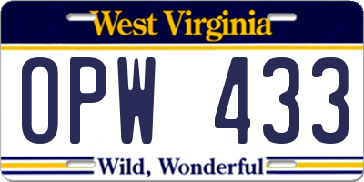 WV license plate OPW433