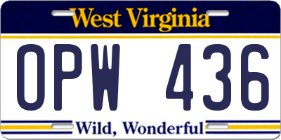 WV license plate OPW436