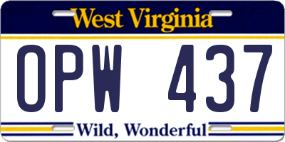 WV license plate OPW437