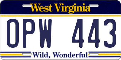 WV license plate OPW443