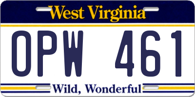 WV license plate OPW461
