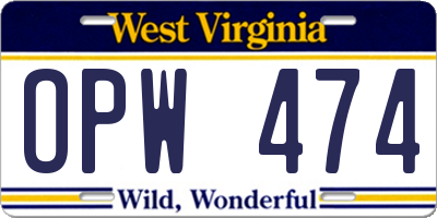 WV license plate OPW474