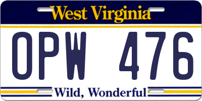 WV license plate OPW476