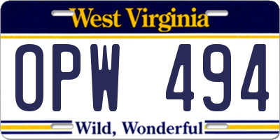 WV license plate OPW494