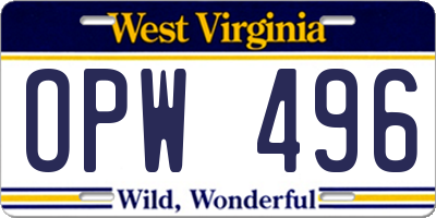 WV license plate OPW496