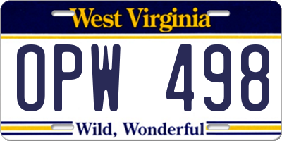 WV license plate OPW498