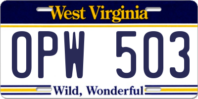 WV license plate OPW503