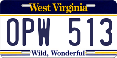 WV license plate OPW513