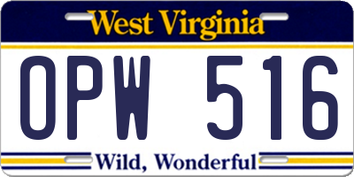 WV license plate OPW516