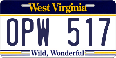 WV license plate OPW517