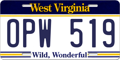 WV license plate OPW519