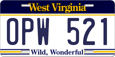 WV license plate OPW521