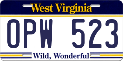 WV license plate OPW523