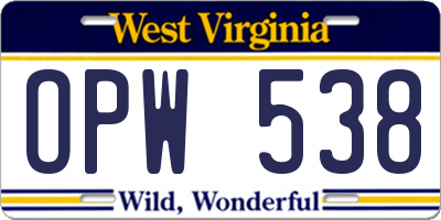 WV license plate OPW538