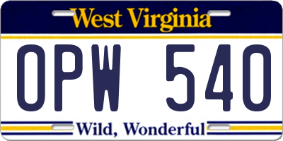 WV license plate OPW540