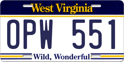 WV license plate OPW551