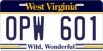 WV license plate OPW601