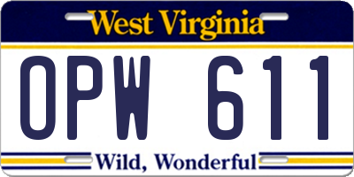 WV license plate OPW611