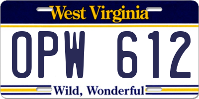 WV license plate OPW612