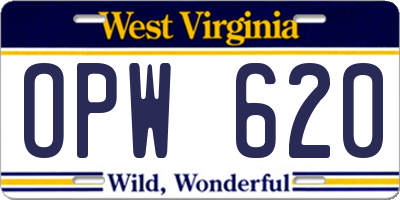 WV license plate OPW620