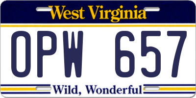 WV license plate OPW657