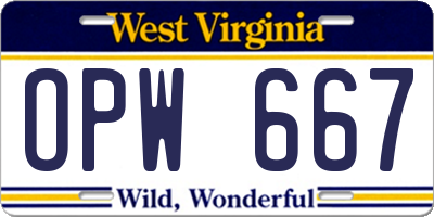 WV license plate OPW667