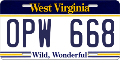 WV license plate OPW668