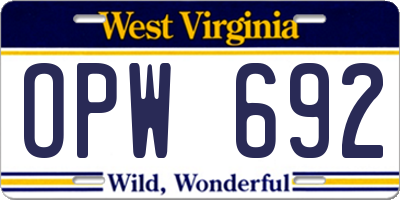 WV license plate OPW692