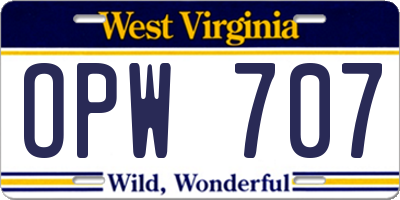 WV license plate OPW707
