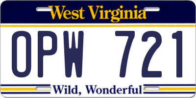 WV license plate OPW721