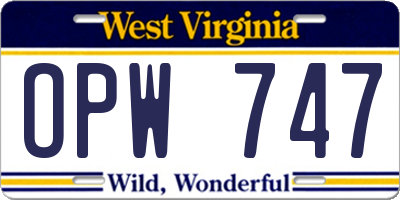 WV license plate OPW747