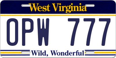 WV license plate OPW777