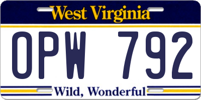 WV license plate OPW792