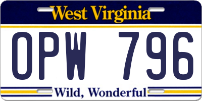 WV license plate OPW796