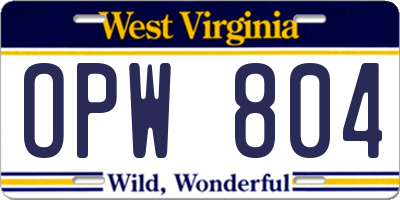 WV license plate OPW804