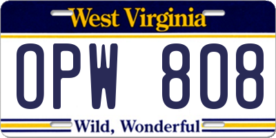 WV license plate OPW808