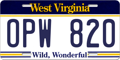 WV license plate OPW820