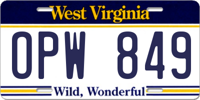 WV license plate OPW849