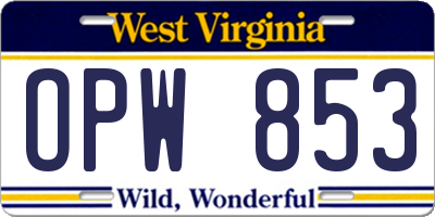 WV license plate OPW853