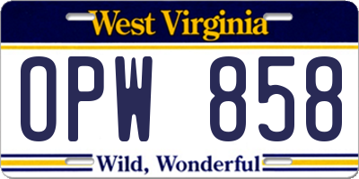 WV license plate OPW858