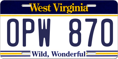 WV license plate OPW870