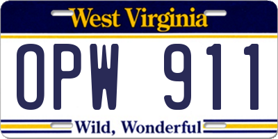 WV license plate OPW911