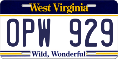 WV license plate OPW929