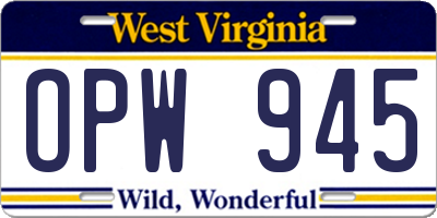 WV license plate OPW945