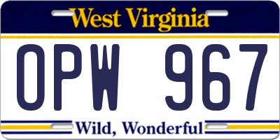 WV license plate OPW967