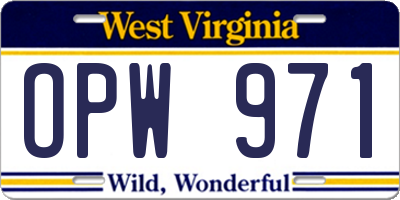 WV license plate OPW971