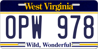 WV license plate OPW978