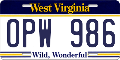 WV license plate OPW986