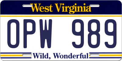 WV license plate OPW989