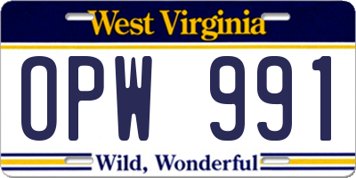 WV license plate OPW991